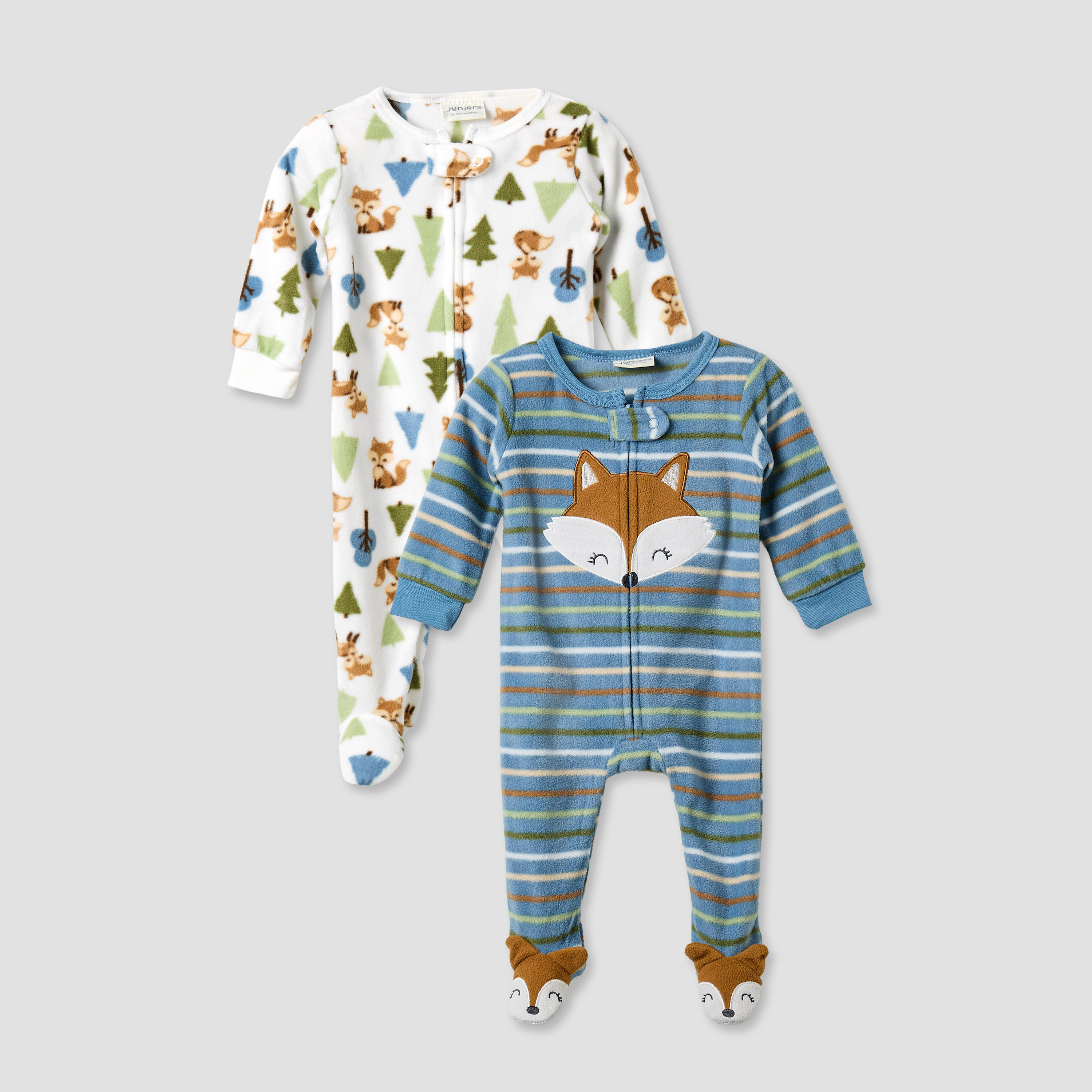 Juniors Round Neck Sleepsuit with Closed Feet - Polyester - Long Sleeves - Set of 2-baby-boys-clothing-nightwear-sleepsuits-image-1
