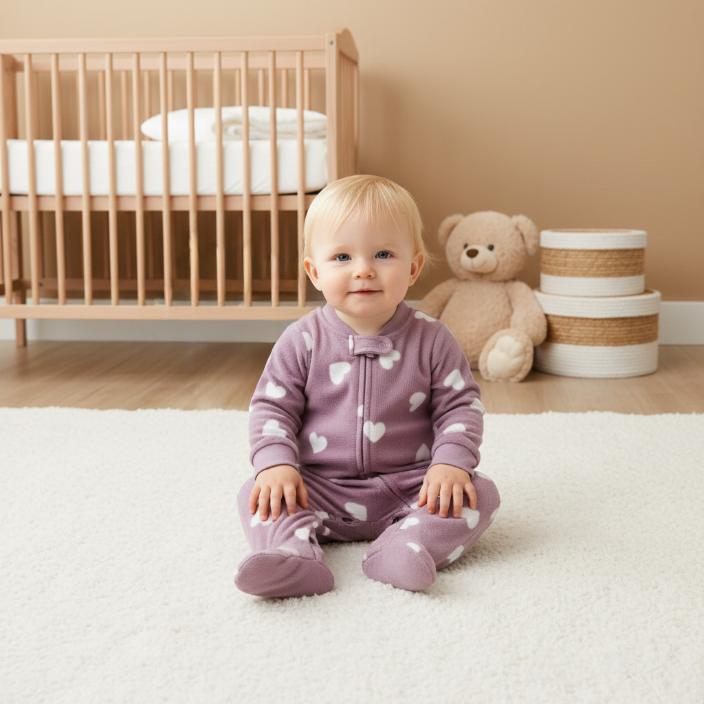 Juniors Mandarin Collar Sleepsuit with Closed Feet - Polyester - Long Sleeves-baby-girls-clothing-nightwear-sleepsuits-image-5