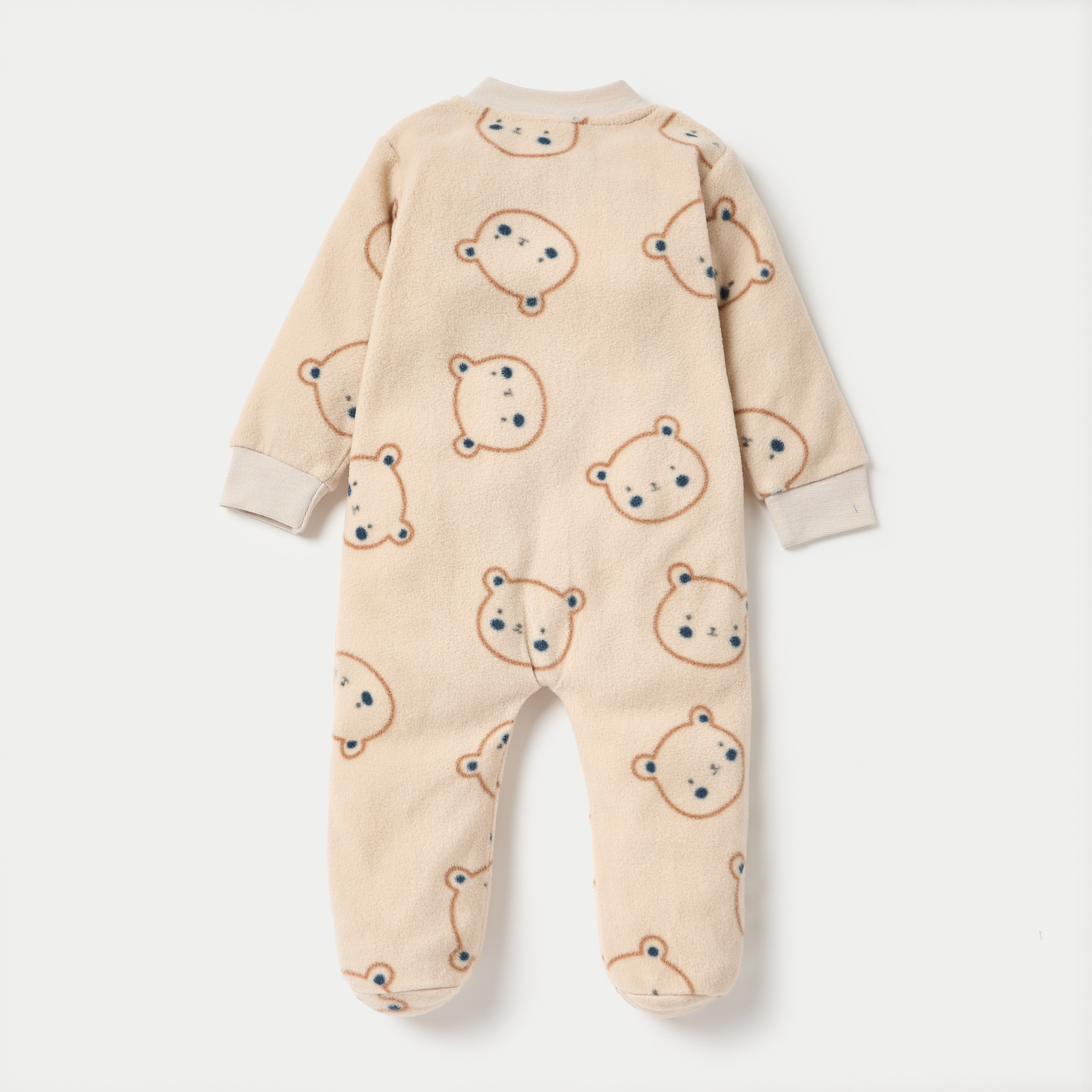 Juniors All-Over Teddy Print Micro Fleece Sleepsuit with Zip Closure-baby-boys-clothing-winterwear-sleepsuits-image-2