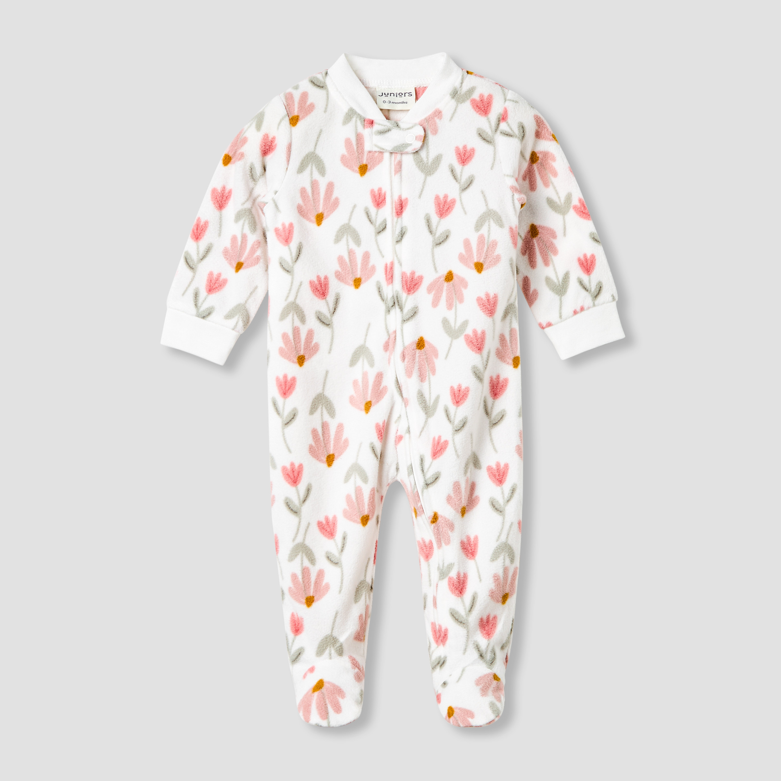 Juniors Round Neck Sleepsuit with Floral Print - Polyester - Long Sleeves-baby-girls-clothing-nightwear-sleepsuits-image-1