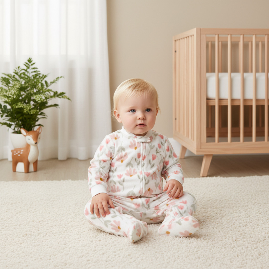 Juniors Round Neck Sleepsuit with Floral Print - Polyester - Long Sleeves-baby-girls-clothing-nightwear-sleepsuits-image-5