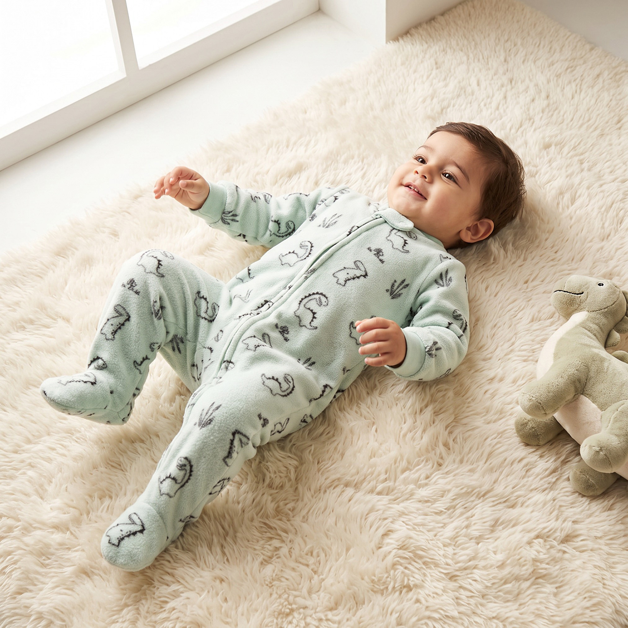 بدلة نوم صوف بطبعات ديناصور وياقة مستديرة وأكمام طويلة من جونيورز-baby-boys-clothing-nightwear-sleepsuits-image-1