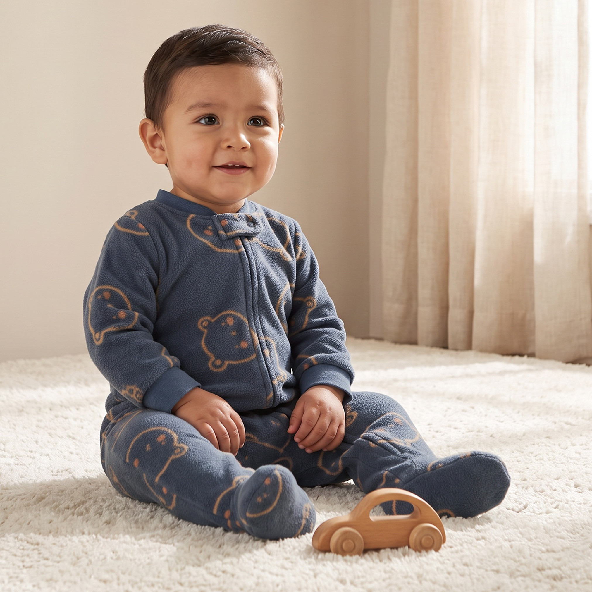 بدلة نوم بطبعات دب وياقة ماندارين وأكمام طويلة من جونيورز-baby-boys-clothing-nightwear-sleepsuits-image-1