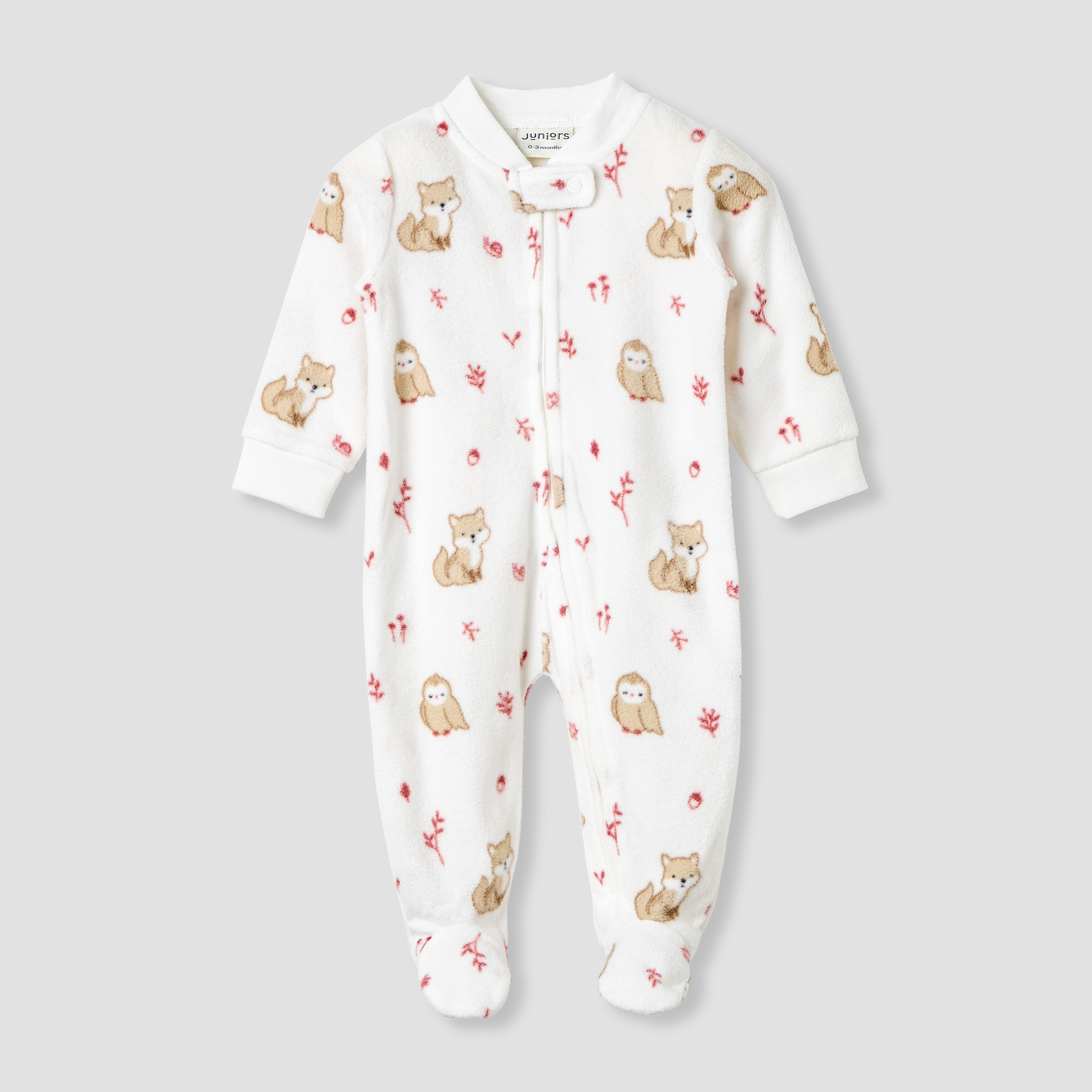 Juniors Animal Print Fleece Sleepsuit with Long Sleeves-baby-girls-clothing-nightwear-sleepsuits-image-1