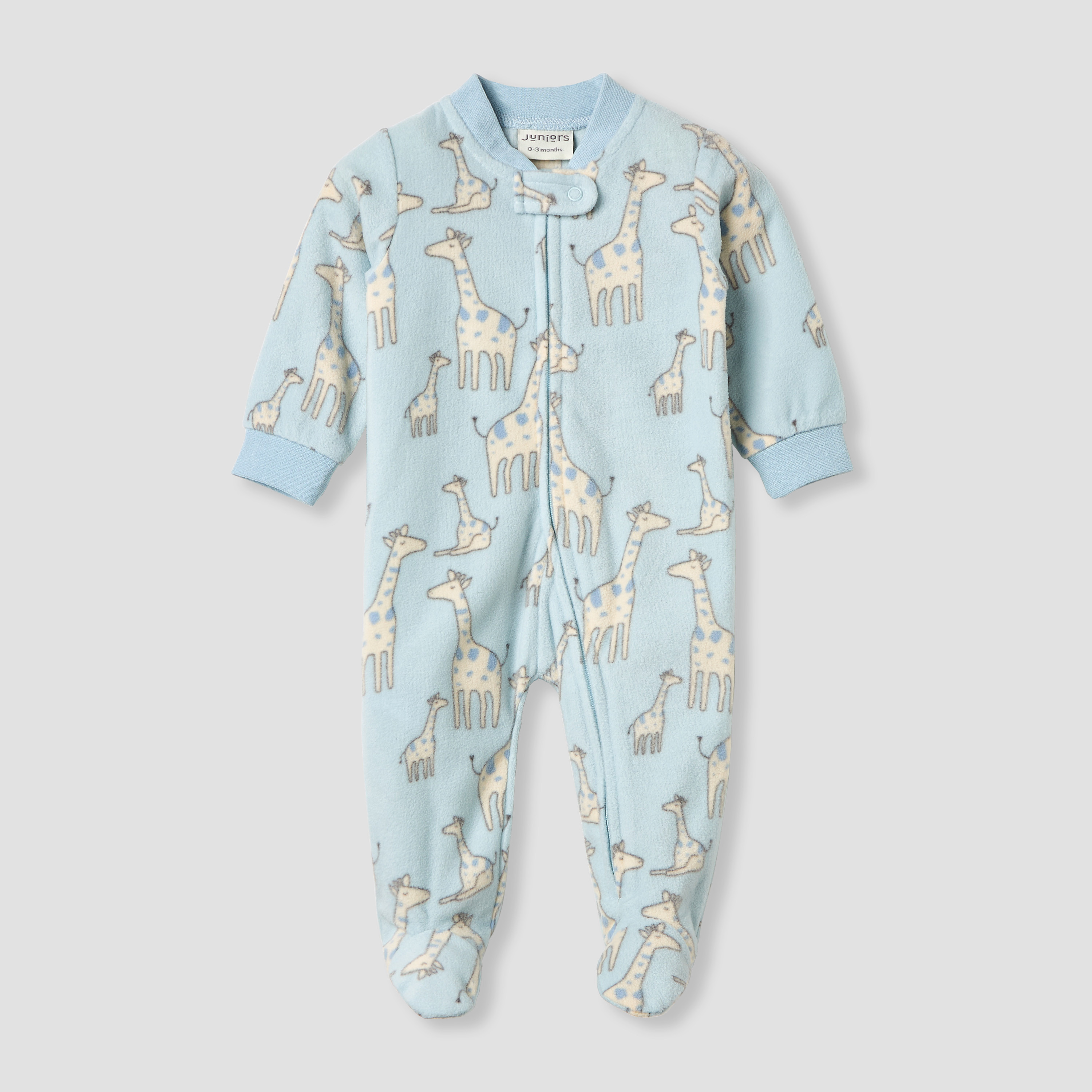 Juniors Giraffe Print Fleece Sleepsuit with Long Sleeves-baby-boys-clothing-nightwear-sleepsuits-image-1