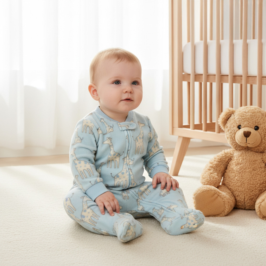 Juniors Giraffe Print Fleece Sleepsuit with Long Sleeves-baby-boys-clothing-nightwear-sleepsuits-image-6