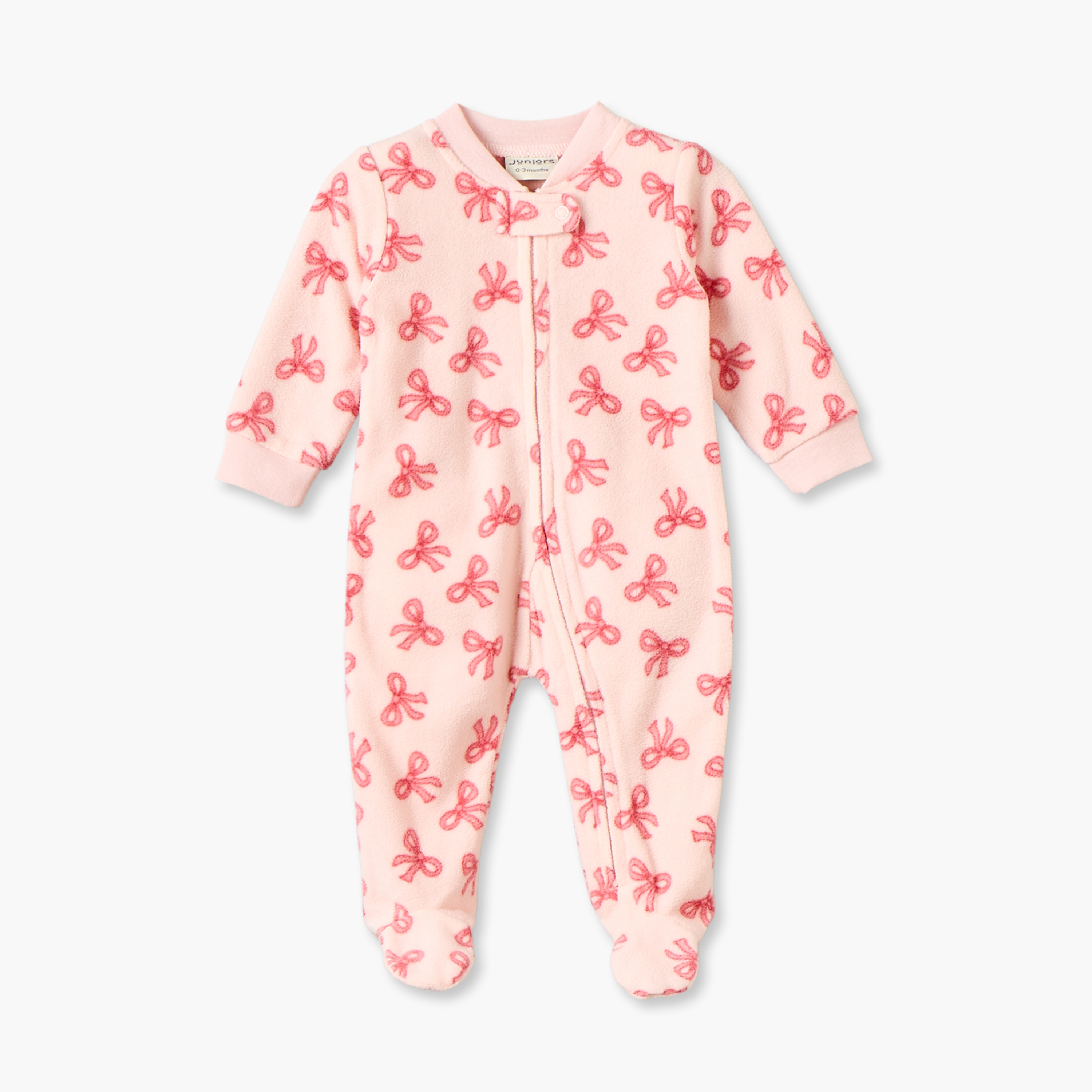 بدلة نوم صوف برقبة ضيقة وأكمام طويلة وطبعات فيونكة من جونيورز-baby-girls-clothing-nightwear-sleepsuits-image-1