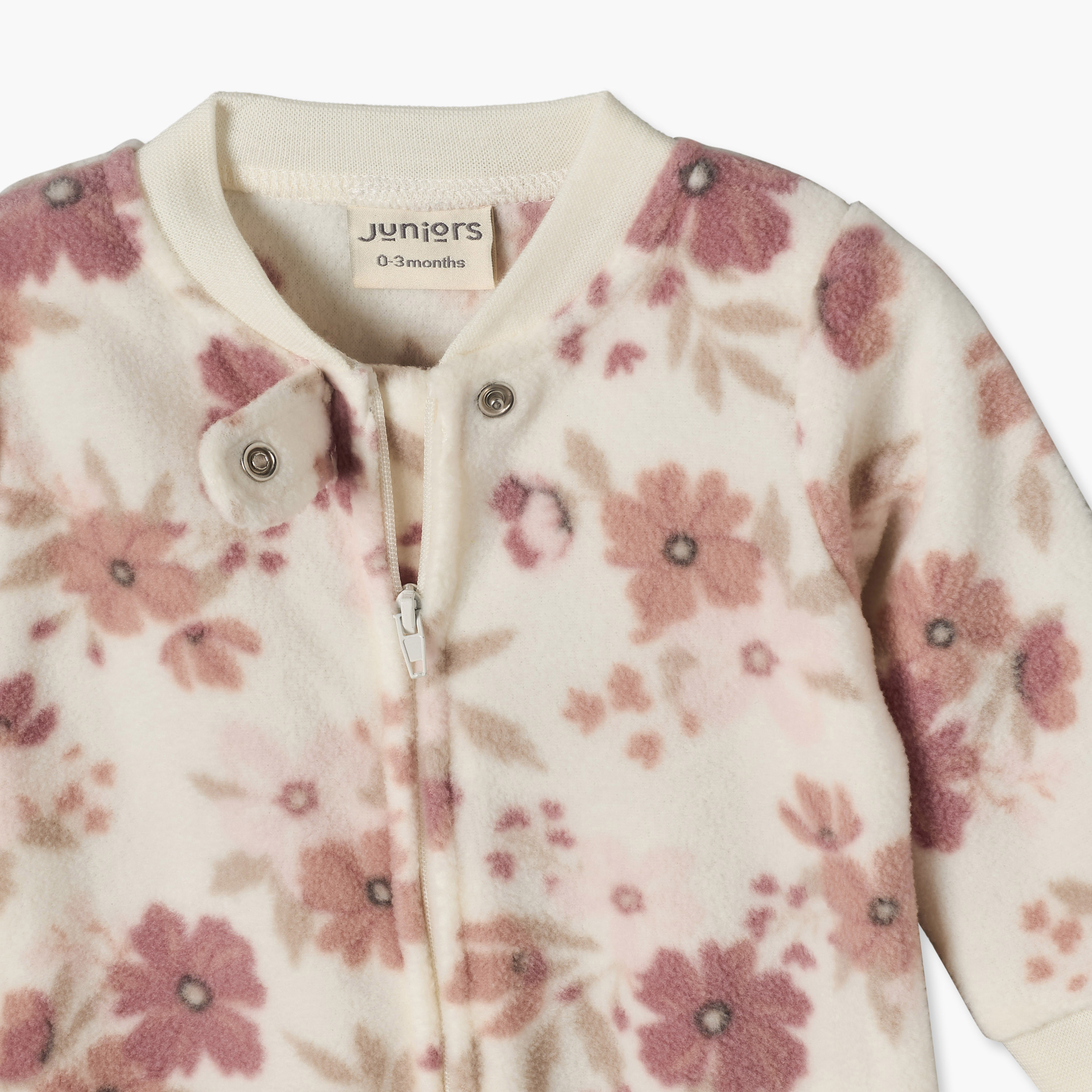 Juniors Mandarin Collar Neck Long Sleeves Sleepsuit with Floral Print-baby-girls-clothing-nightwear-sleepsuits-image-4