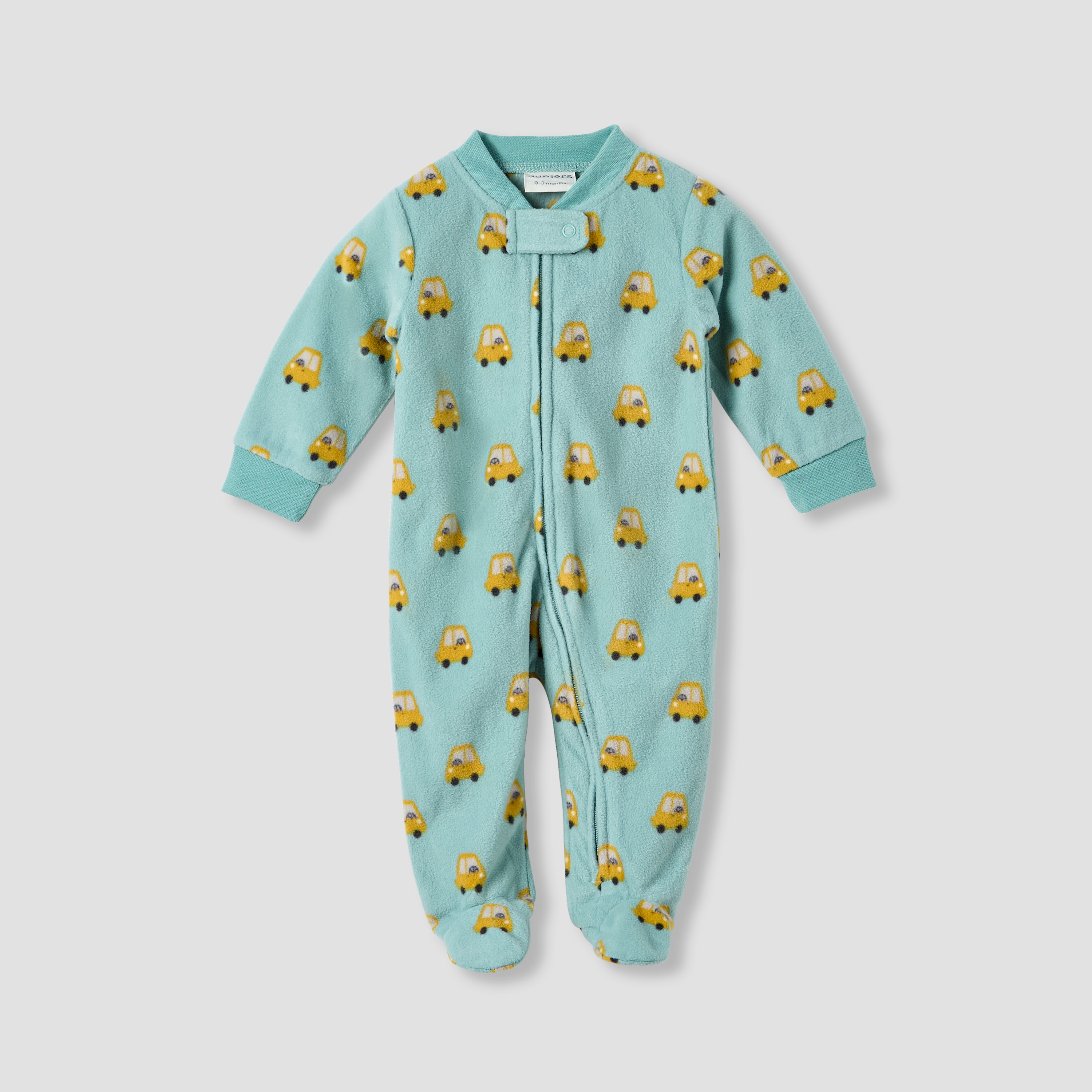 Juniors Car Print Fleece Sleepsuit with Long Sleeves-baby-boys-clothing-winterwear-sleepsuits-image-1