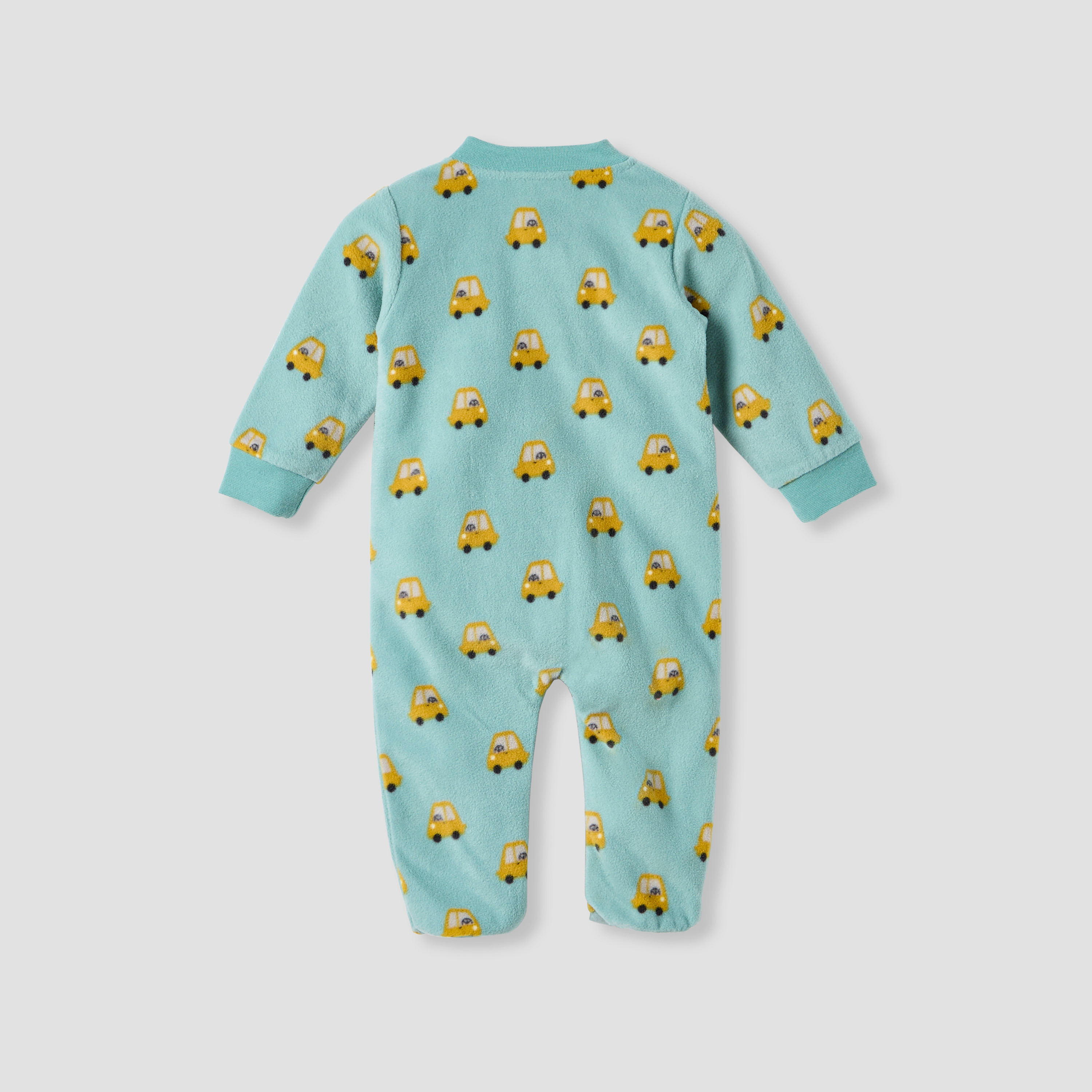 Juniors Car Print Fleece Sleepsuit with Long Sleeves-baby-boys-clothing-winterwear-sleepsuits-image-2