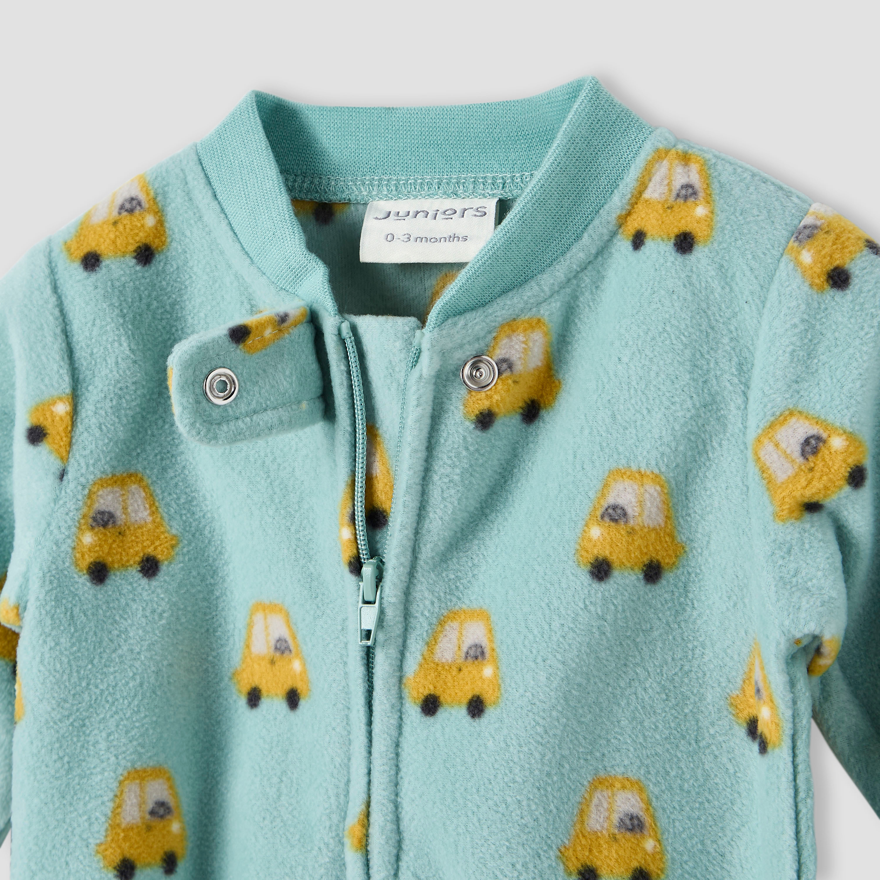 Juniors Car Print Fleece Sleepsuit with Long Sleeves-baby-boys-clothing-winterwear-sleepsuits-image-3
