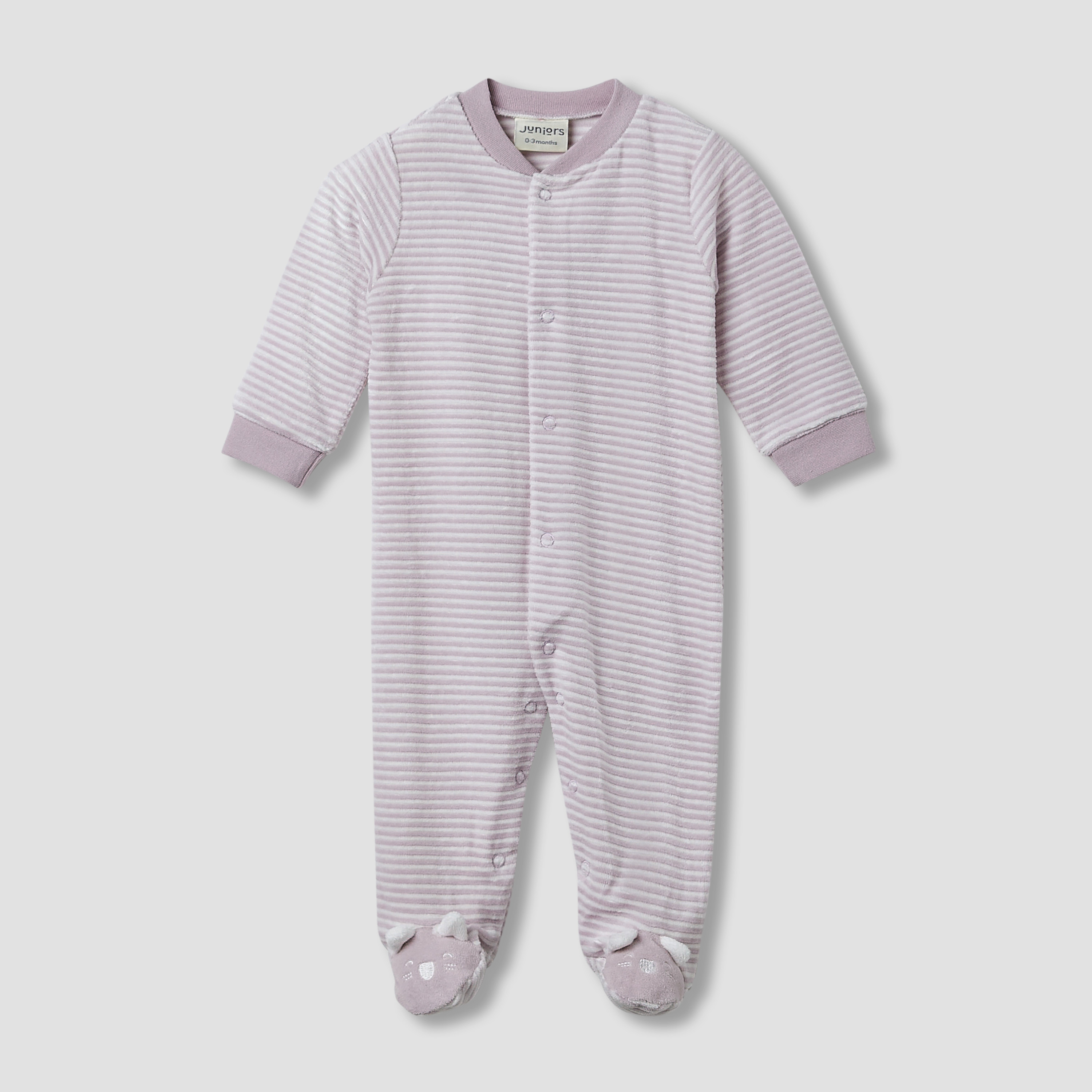 Juniors Round Neck Sleepsuit with Stripes - Cotton Blend - Long Sleeves-baby-girls-clothing-nightwear-sleepsuits-image-1