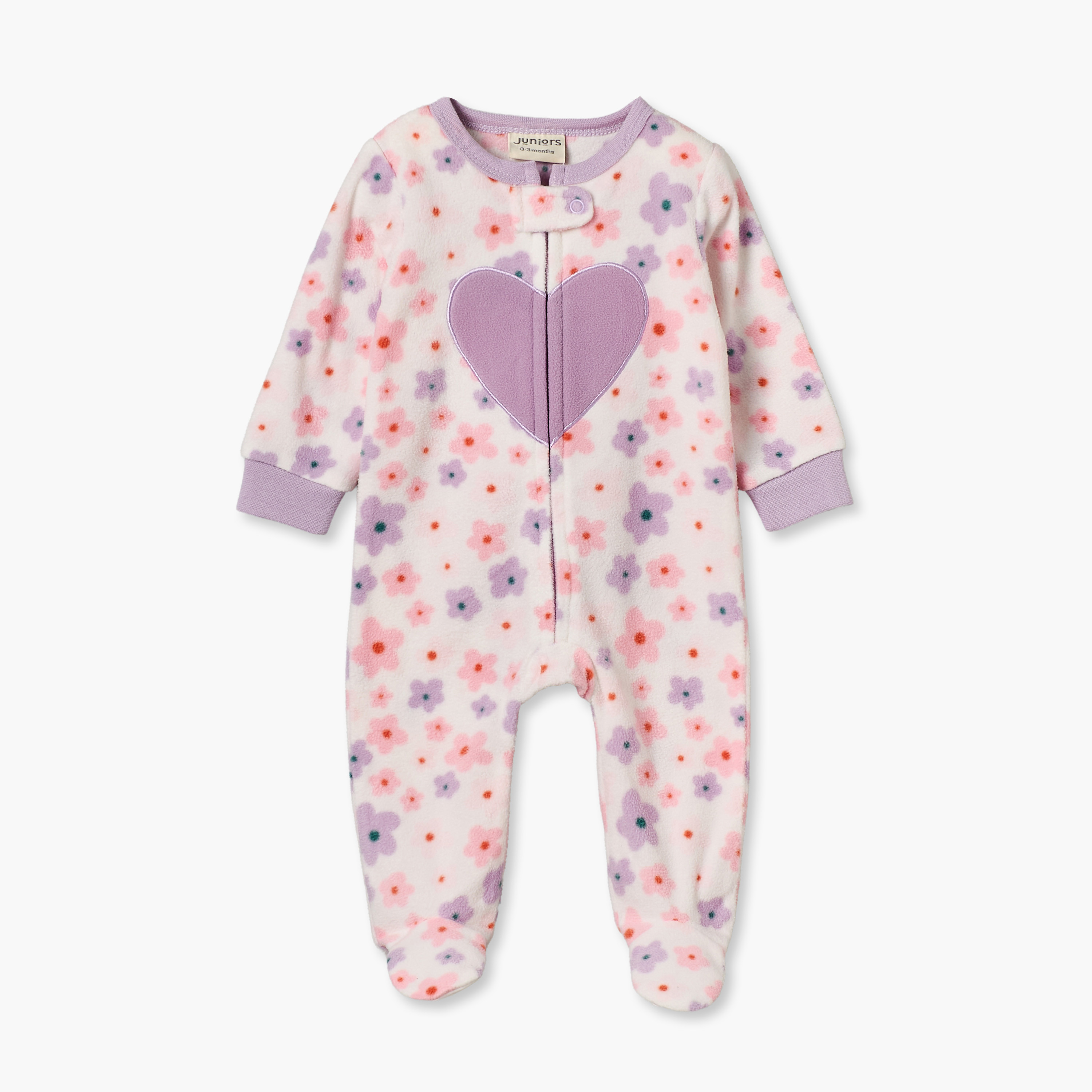 طقم بدل نوم من الفليس بياقة مستديرة وأكمام طويلة بسحاب إغلاق من جونيورز - قطعتين-baby-girls-clothing-nightwear-sleepsuits-image-2