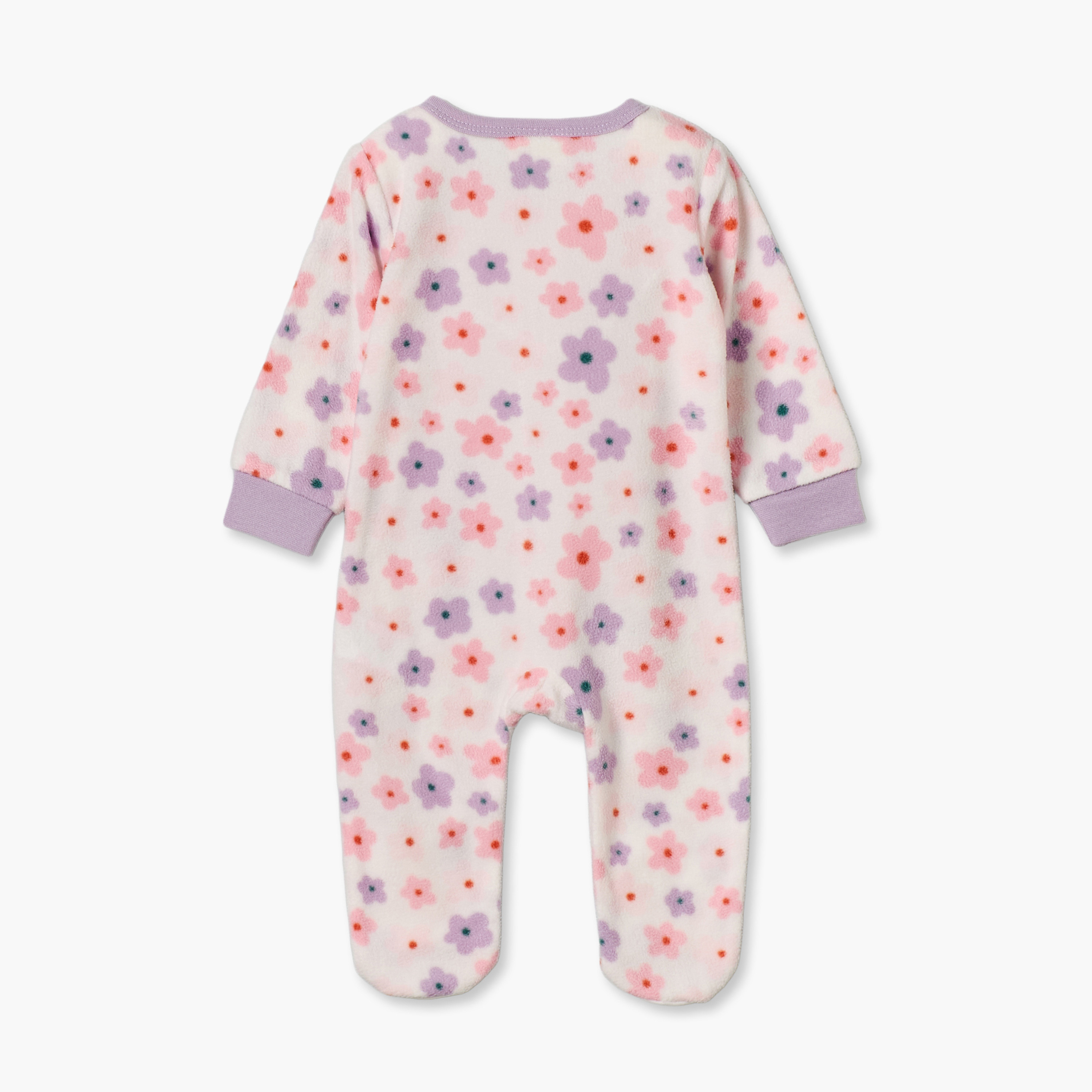 طقم بدل نوم من الفليس بياقة مستديرة وأكمام طويلة بسحاب إغلاق من جونيورز - قطعتين-baby-girls-clothing-nightwear-sleepsuits-image-3