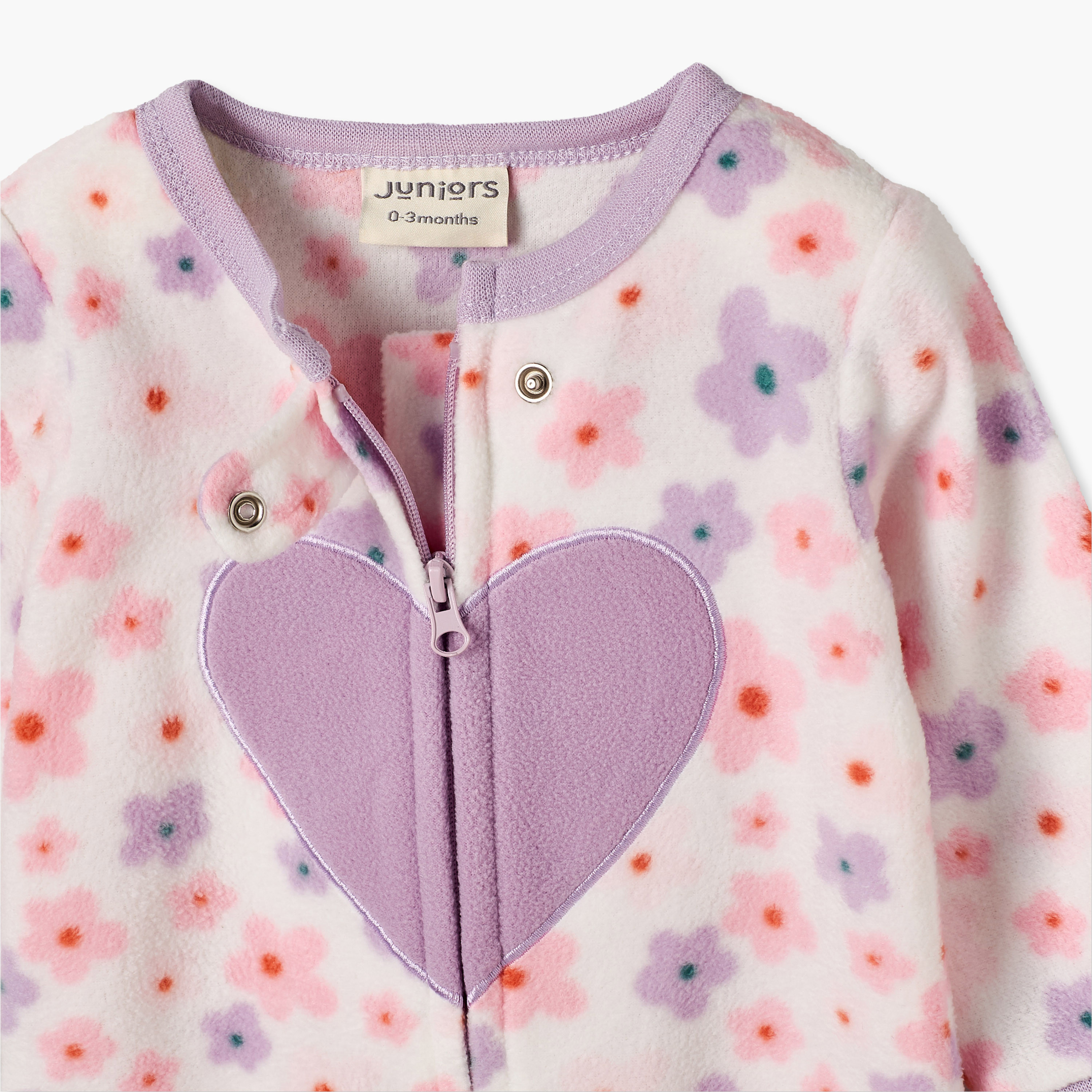 طقم بدل نوم من الفليس بياقة مستديرة وأكمام طويلة بسحاب إغلاق من جونيورز - قطعتين-baby-girls-clothing-nightwear-sleepsuits-image-4