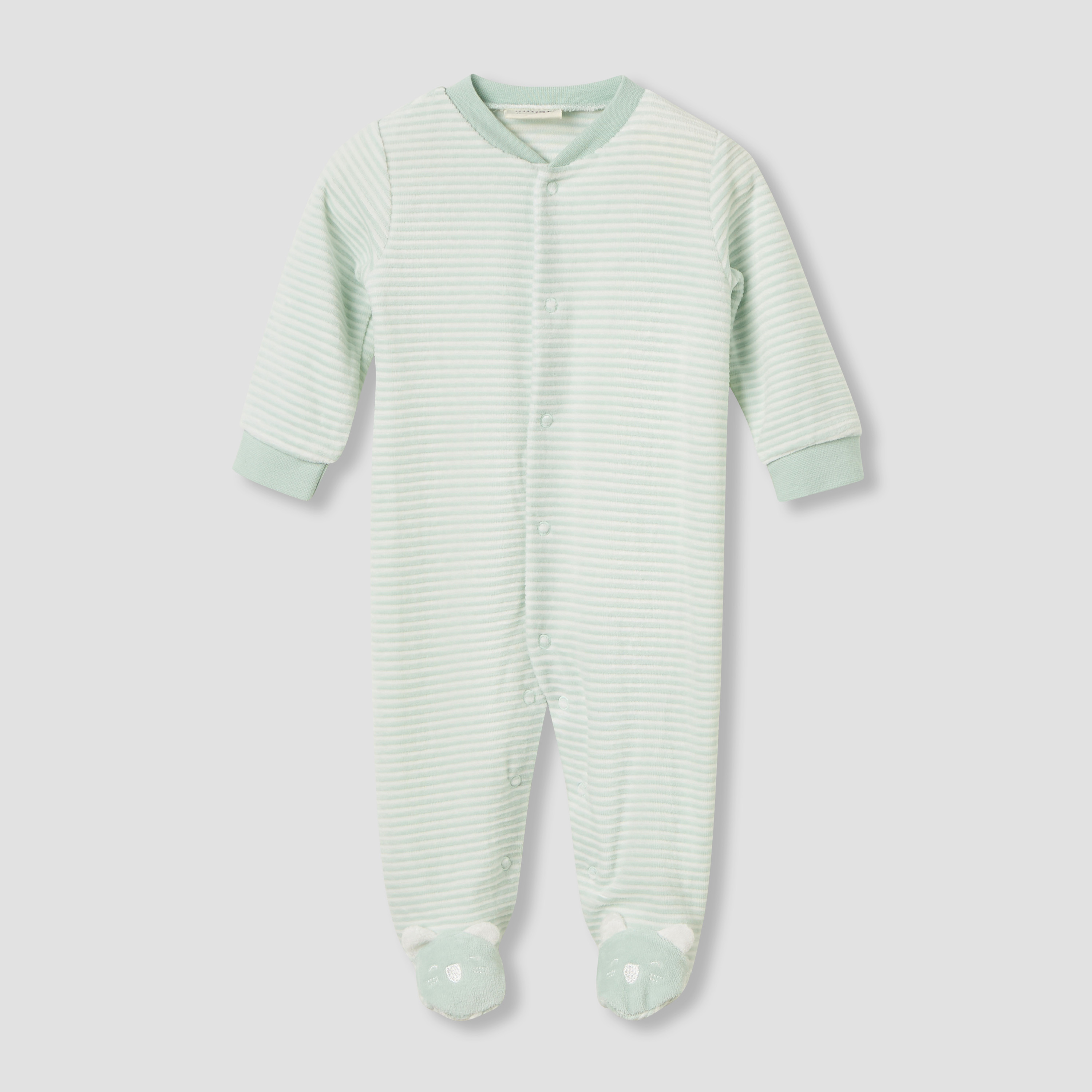 Juniors Crew Neck Sleepsuit with Stripes - Cotton Blend - Long Sleeves-baby-girls-clothing-nightwear-sleepsuits-image-1