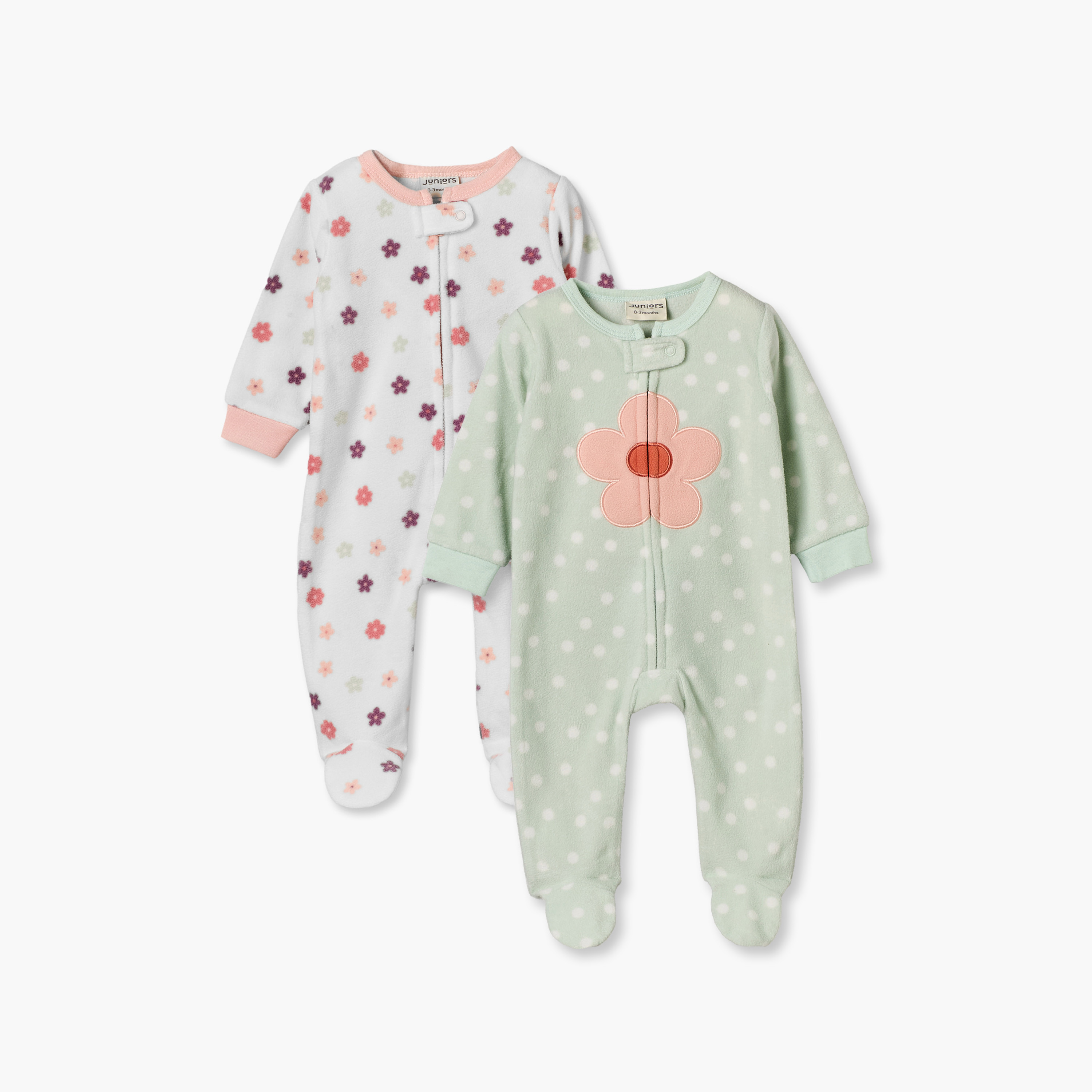 بدلات نوم بطبعات أزهار وياقة ضيقة وأكمام طويلة من جونيورز - عبوة من قطعتين-baby-girls-clothing-nightwear-sleepsuits-image-1