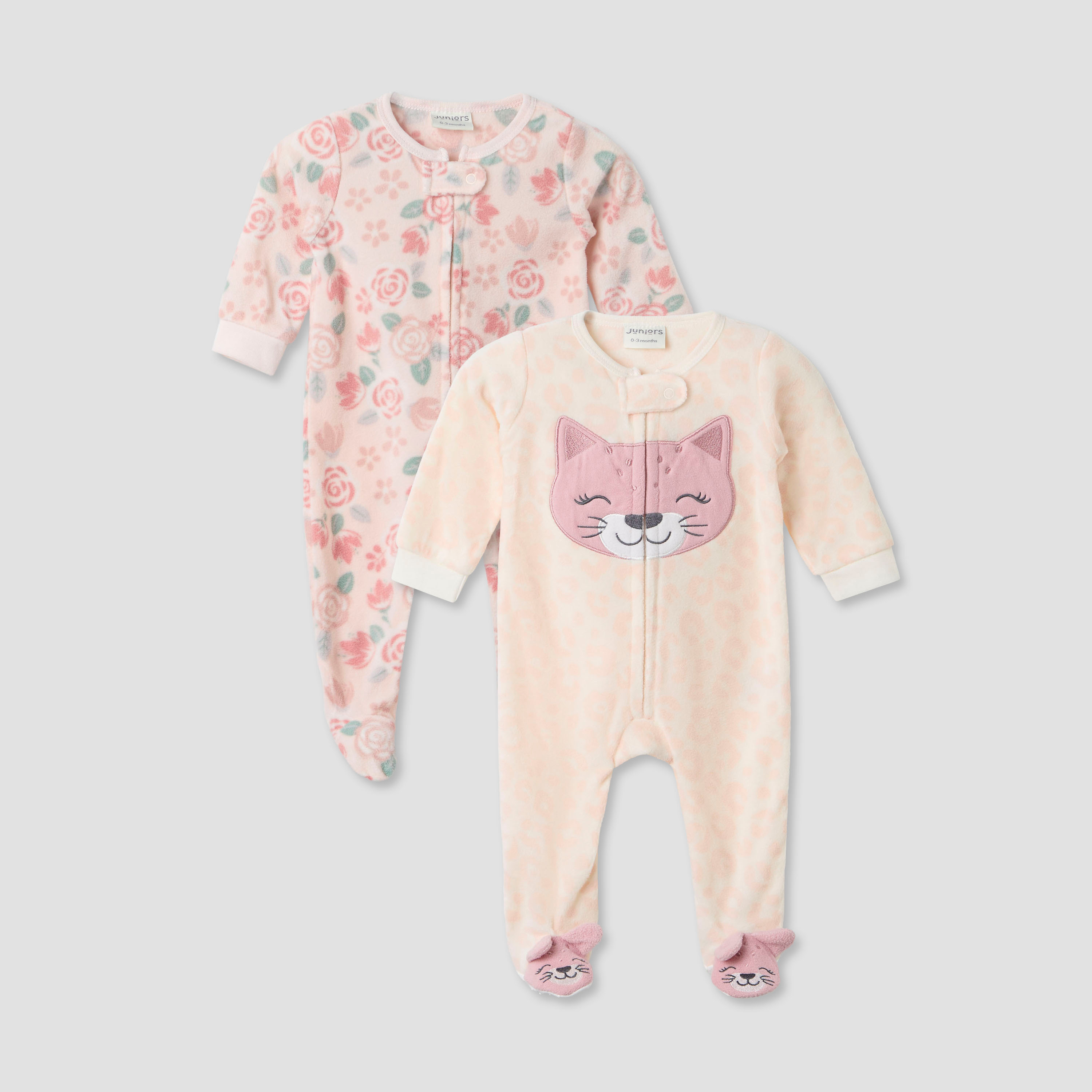 Juniors Round Neck Sleepsuit with Print - Polyester - Long Sleeves - Set of 2-baby-girls-clothing-nightwear-sleepsuits-image-1
