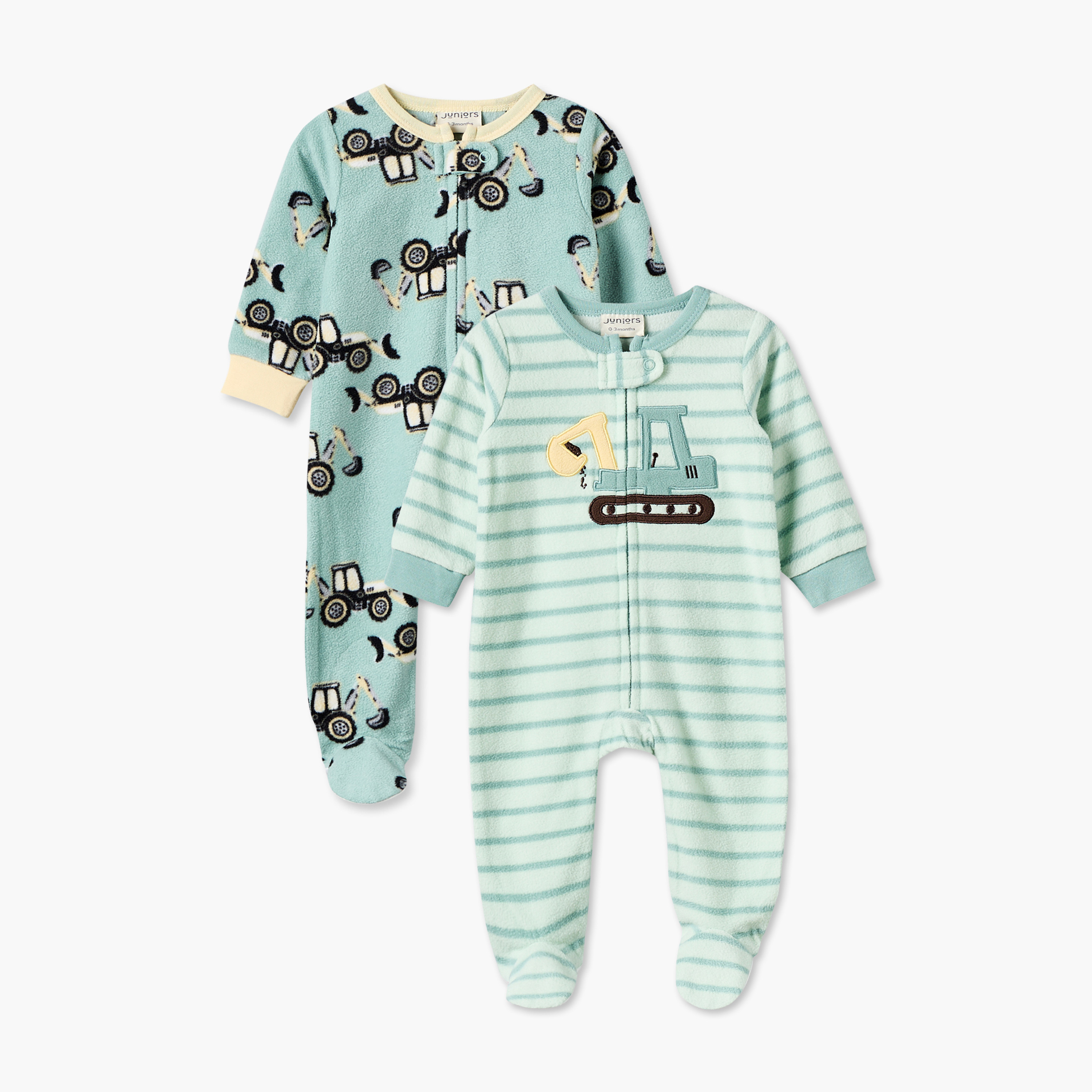 بدلات نوم بطبعات معدات بناء وياقة مستديرة وأكمام طويلة من جونيورز - عبوة من قطعتين-baby-boys-clothing-nightwear-sleepsuits-image-1