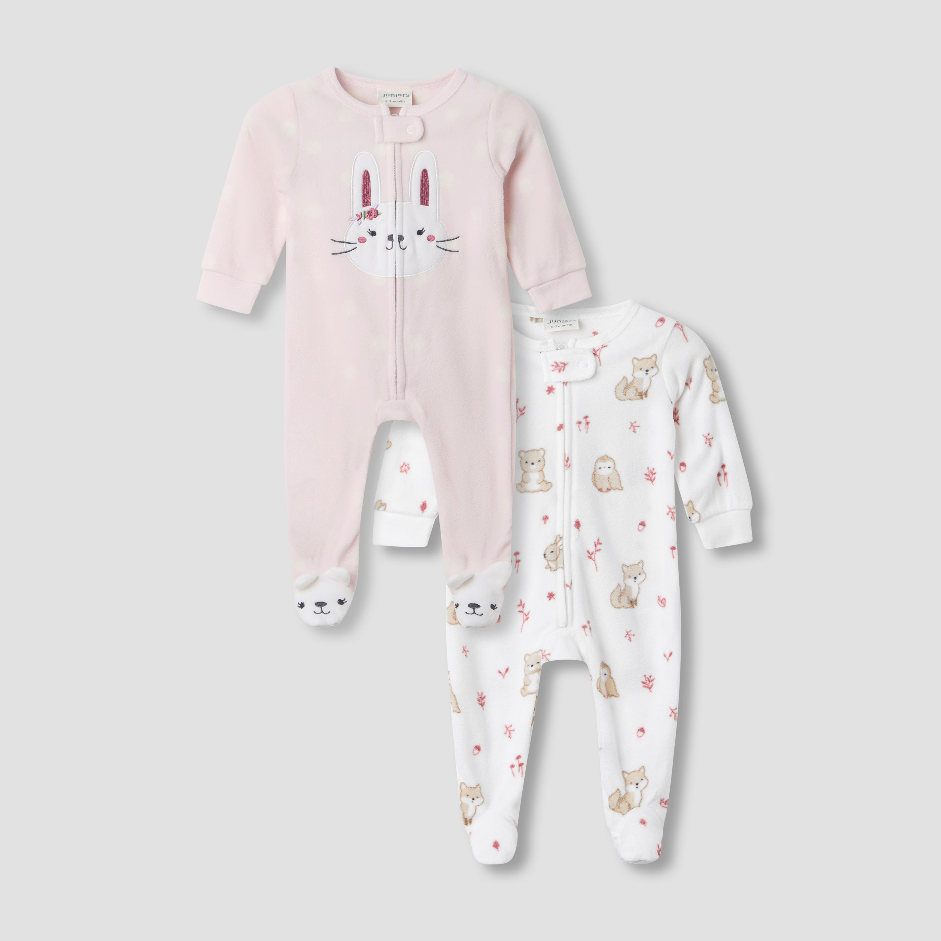Juniors Round Neck Sleepsuit with Print - Polyester - Long Sleeves - Set of 2-baby-girls-clothing-nightwear-sleepsuits-image-1