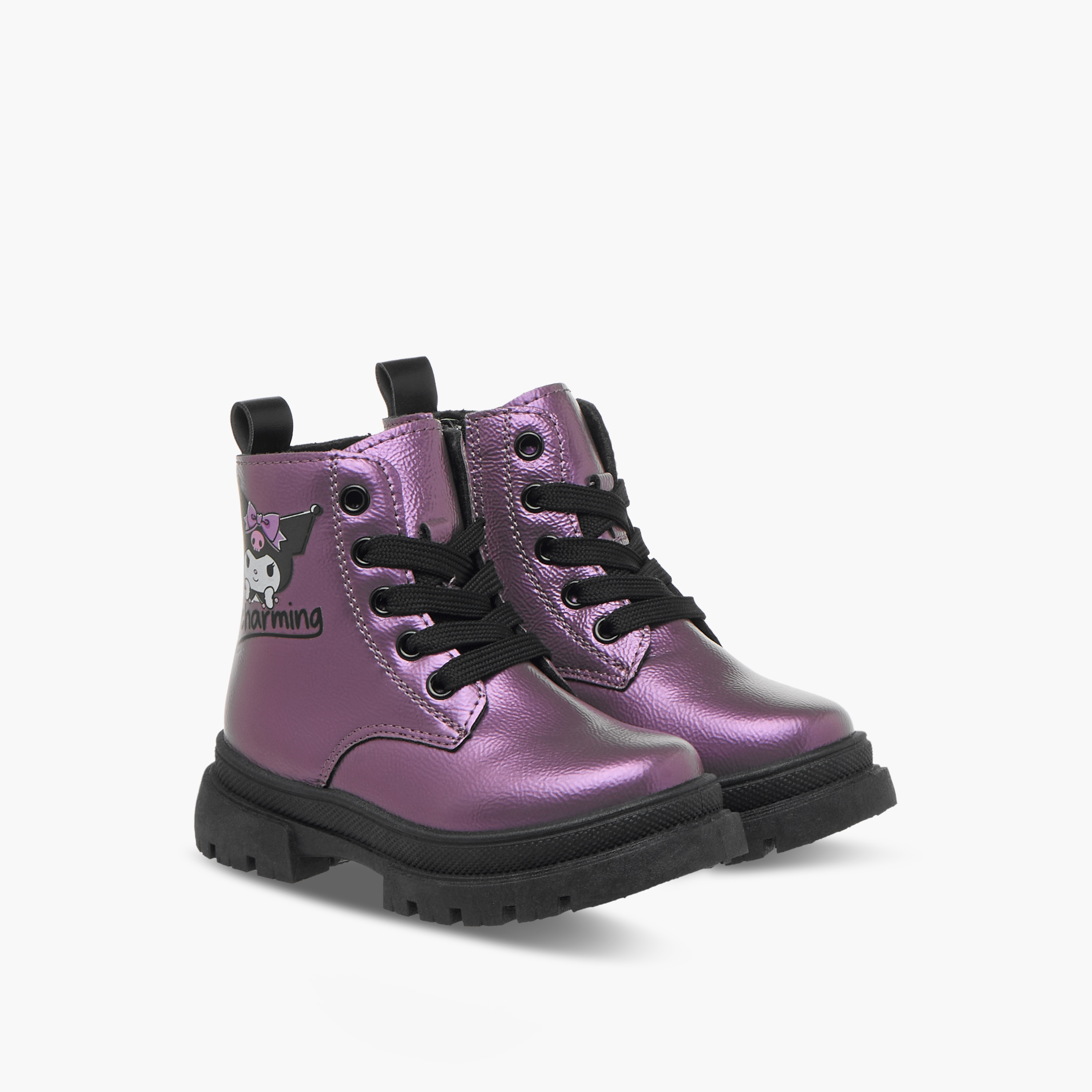 Hello Kitty Kuromi Print Ankle Boots with Lace-Up Closure-girls-shoes-boots-image-1