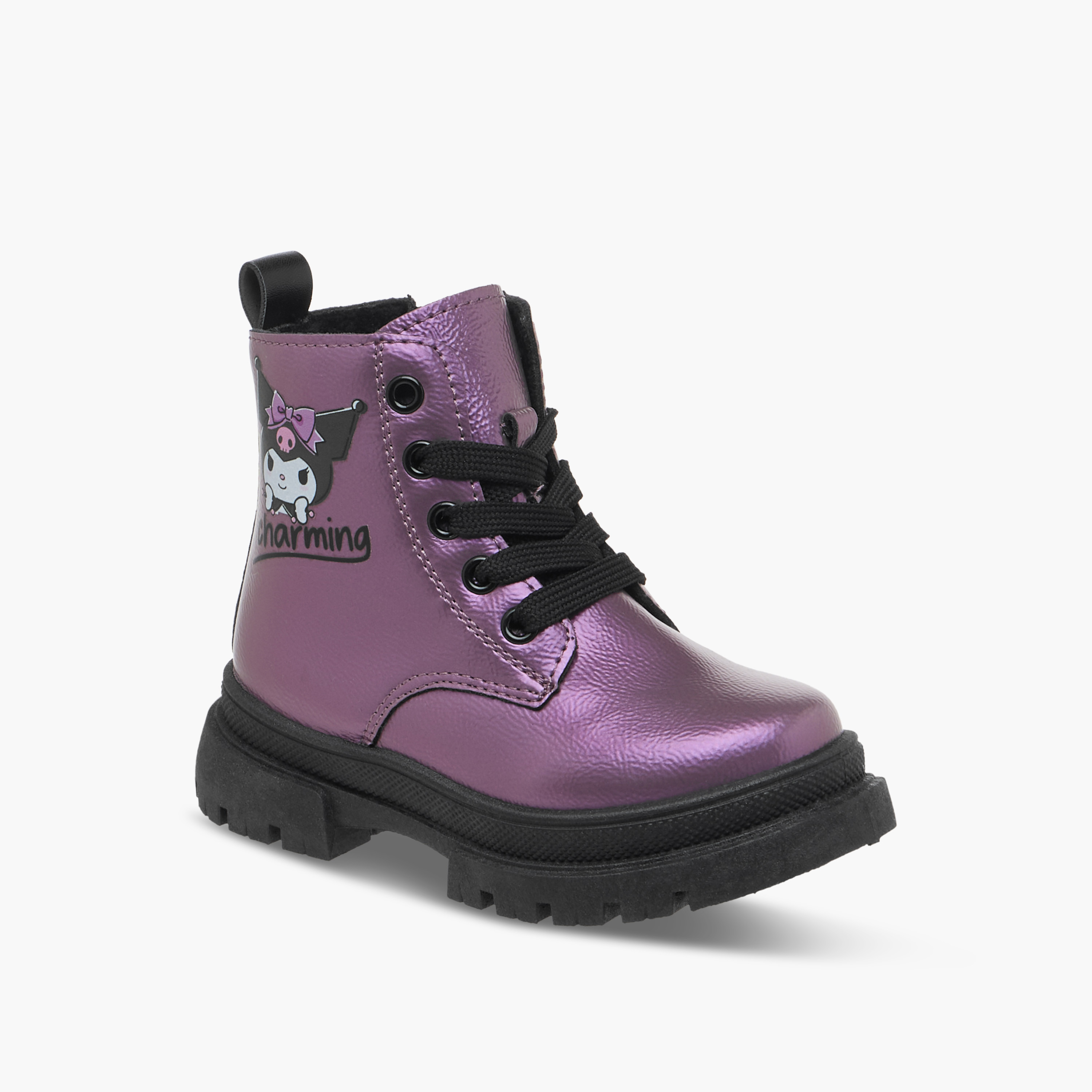 Hello Kitty Kuromi Print Ankle Boots with Lace-Up Closure-girls-shoes-boots-image-2