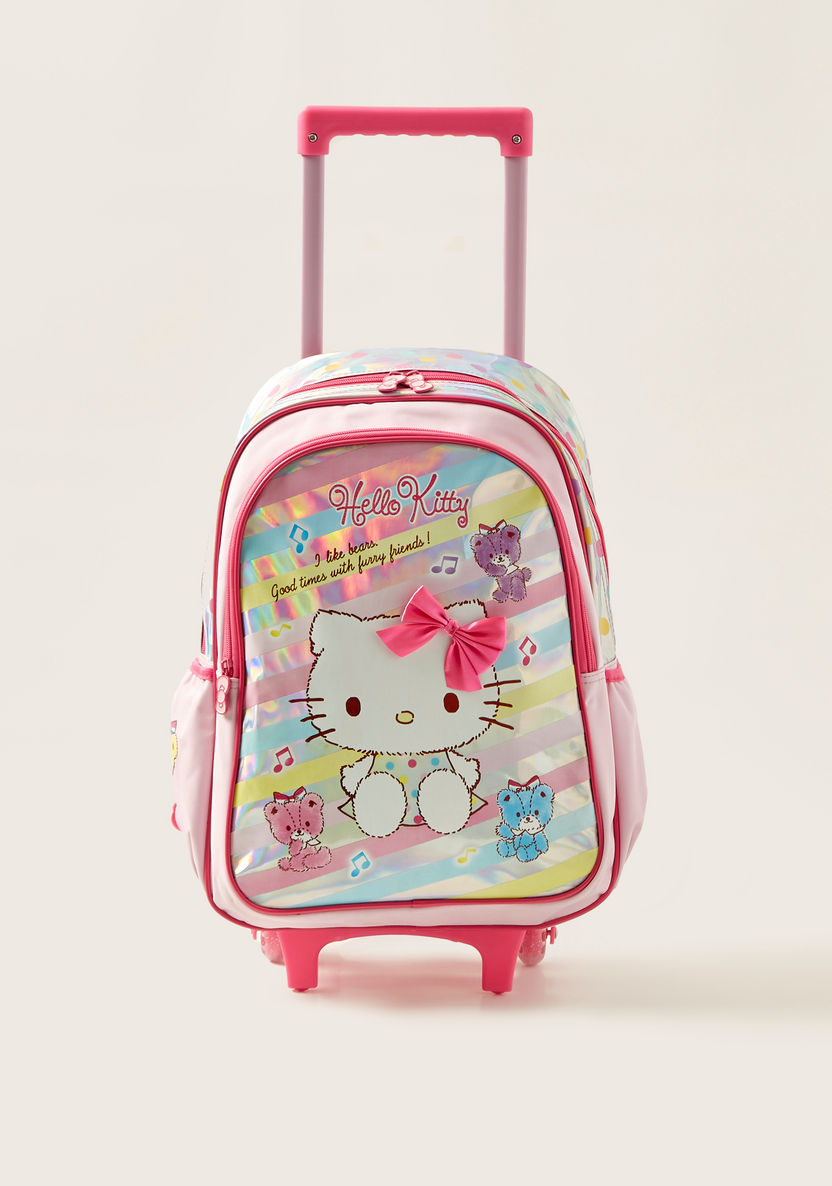 Hello Kitty Print Trolley Backpack with Retractable Handle - 18 inches-Trolleys-image-0