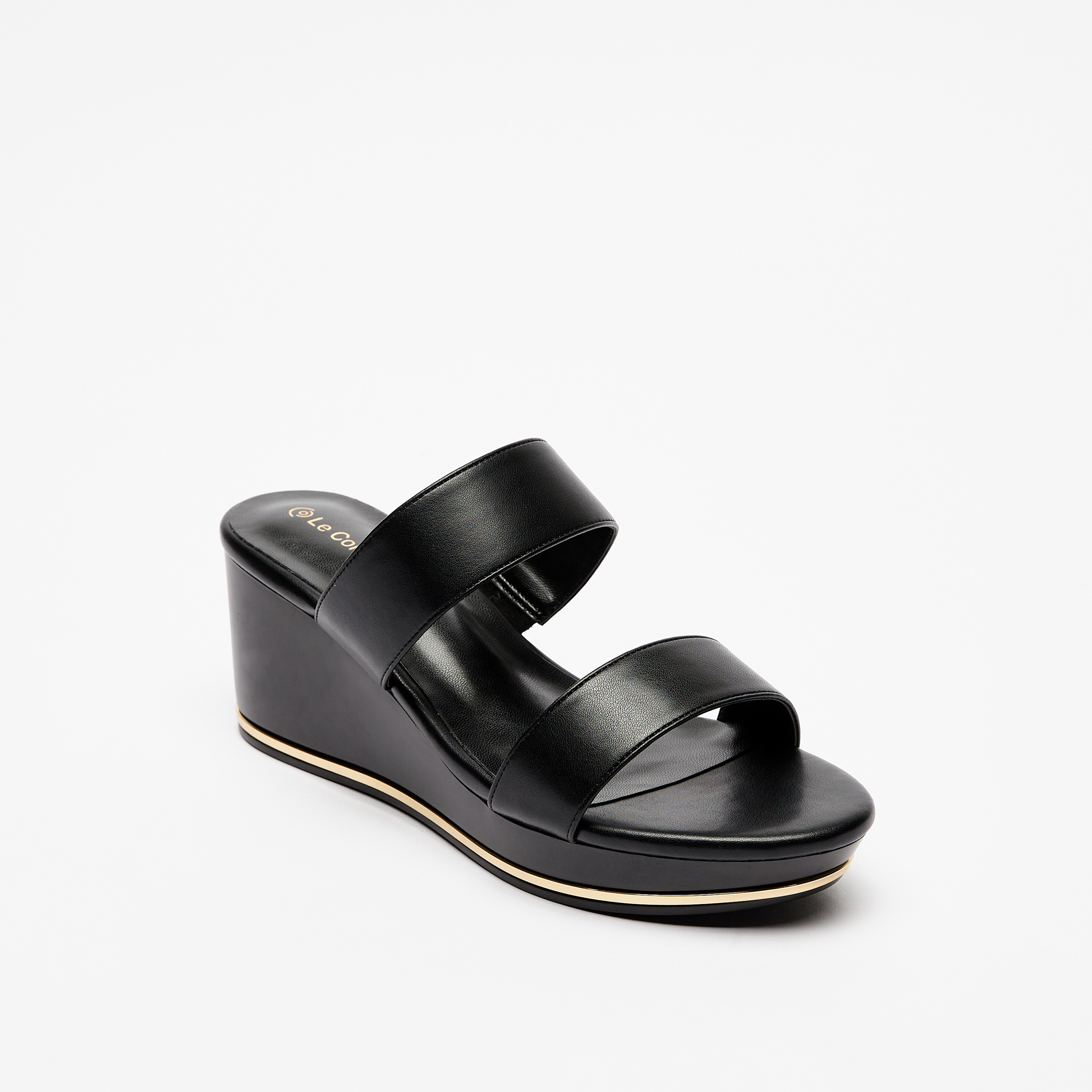 Solid black wedge store sandals