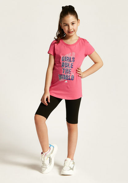 adidas Typographic Print T-shirt with Round Neck and Short Sleeves