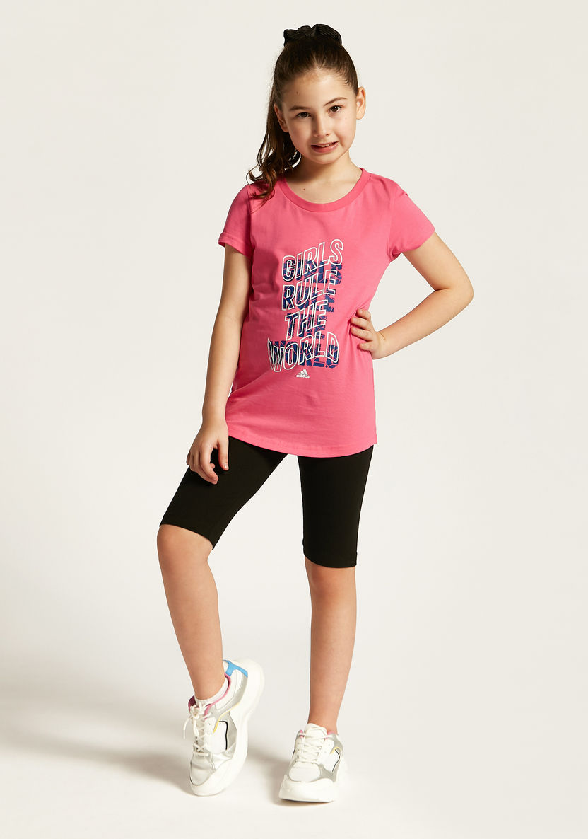 adidas Typographic Print T-shirt with Round Neck and Short Sleeves-Tops-image-1