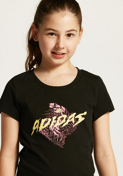 adidas Graphic Print T-shirt with Round Neck and Short Sleeves