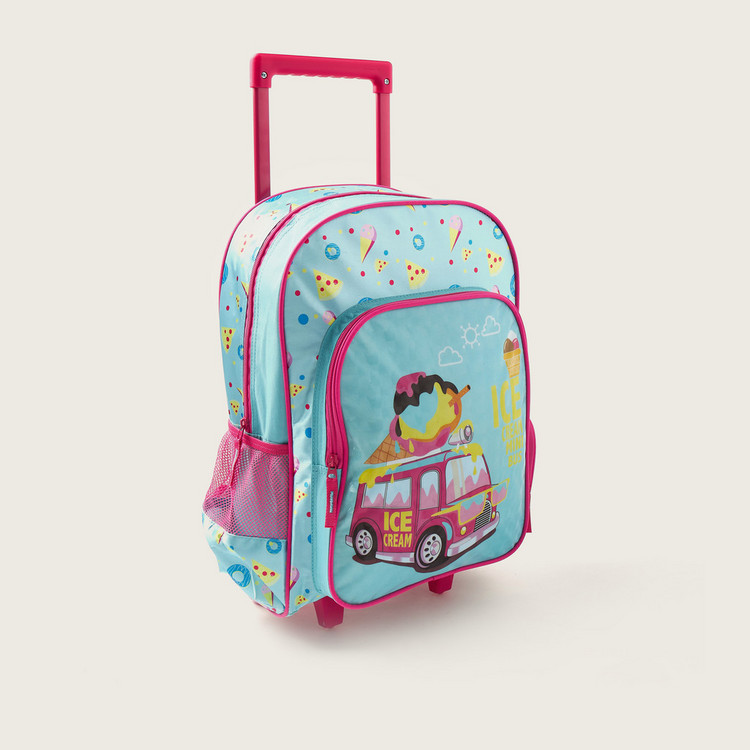 Juniors Printed Trolley Backpack with Lunch Bag and Pencil Case