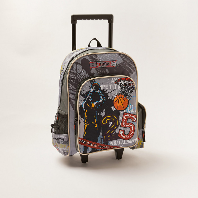 Juniors Printed Trolley Backpack with Lunch Bag and Pencil Pouch