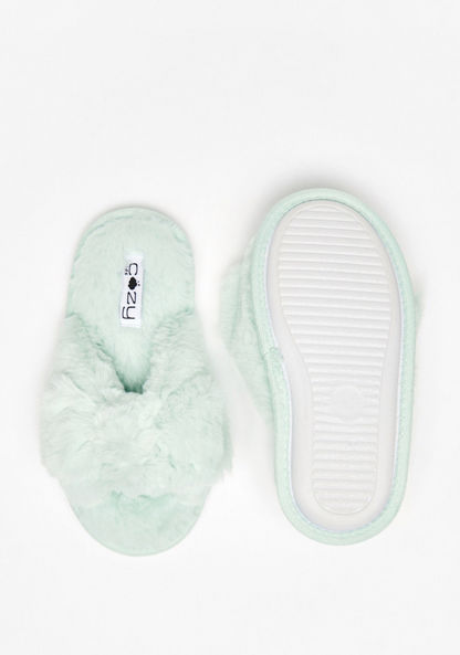 Cozy Plush Bedroom Slide Slippers with Bow Accent