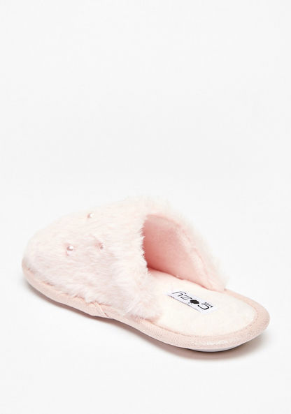 Cozy Plush Textured Slip-on Bedroom Slide Slippers with Pearl Accents-Girl%27s Bedroom Slippers-image-2