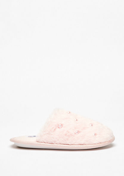 Cozy Plush Textured Slip-on Bedroom Slide Slippers with Pearl Accents