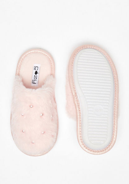 Cozy Plush Textured Slip-on Bedroom Slide Slippers with Pearl Accents-Girl%27s Bedroom Slippers-image-5