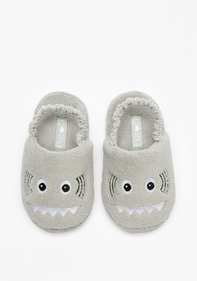 Cozy Shark Face Embroidered Bedroom Mules with Elasticated Strap-Boy%27s Bedroom Slippers-image-0