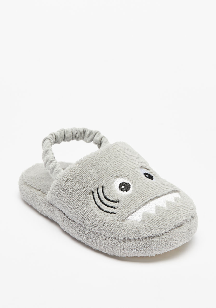 Cozy Shark Face Embroidered Bedroom Mules with Elasticated Strap-Boy%27s Bedroom Slippers-image-1