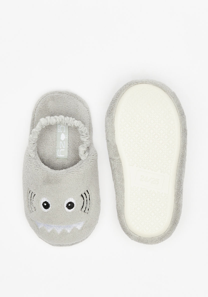 Cozy Shark Face Embroidered Bedroom Mules with Elasticated Strap-Boy%27s Bedroom Slippers-image-4