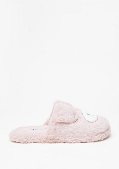 Cozy Bear Applique Slip-On Bedroom Mules with Ear Accents-Women%27s Bedroom Slippers-image-0