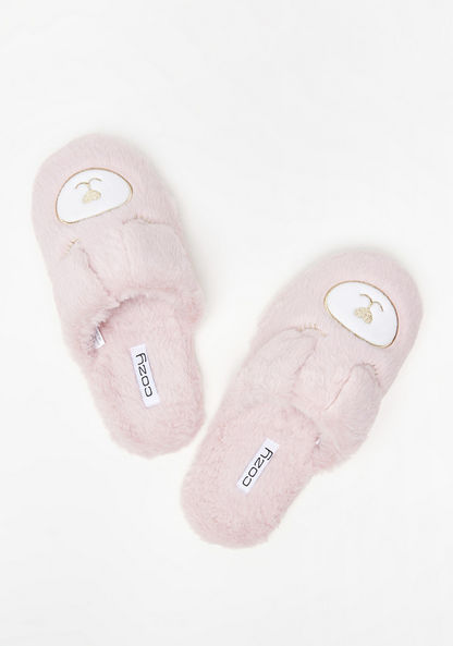 Cozy Bear Applique Slip-On Bedroom Mules with Ear Accents