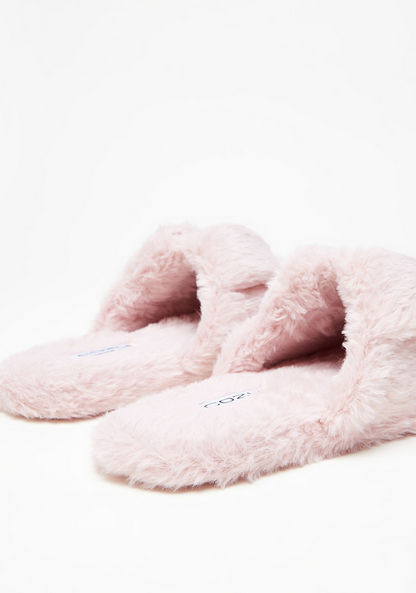 Cozy Bear Applique Slip-On Bedroom Mules with Ear Accents