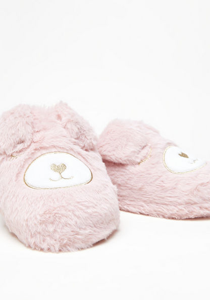 Cozy Bear Applique Slip-On Bedroom Mules with Ear Accents-Women%27s Bedroom Slippers-image-3