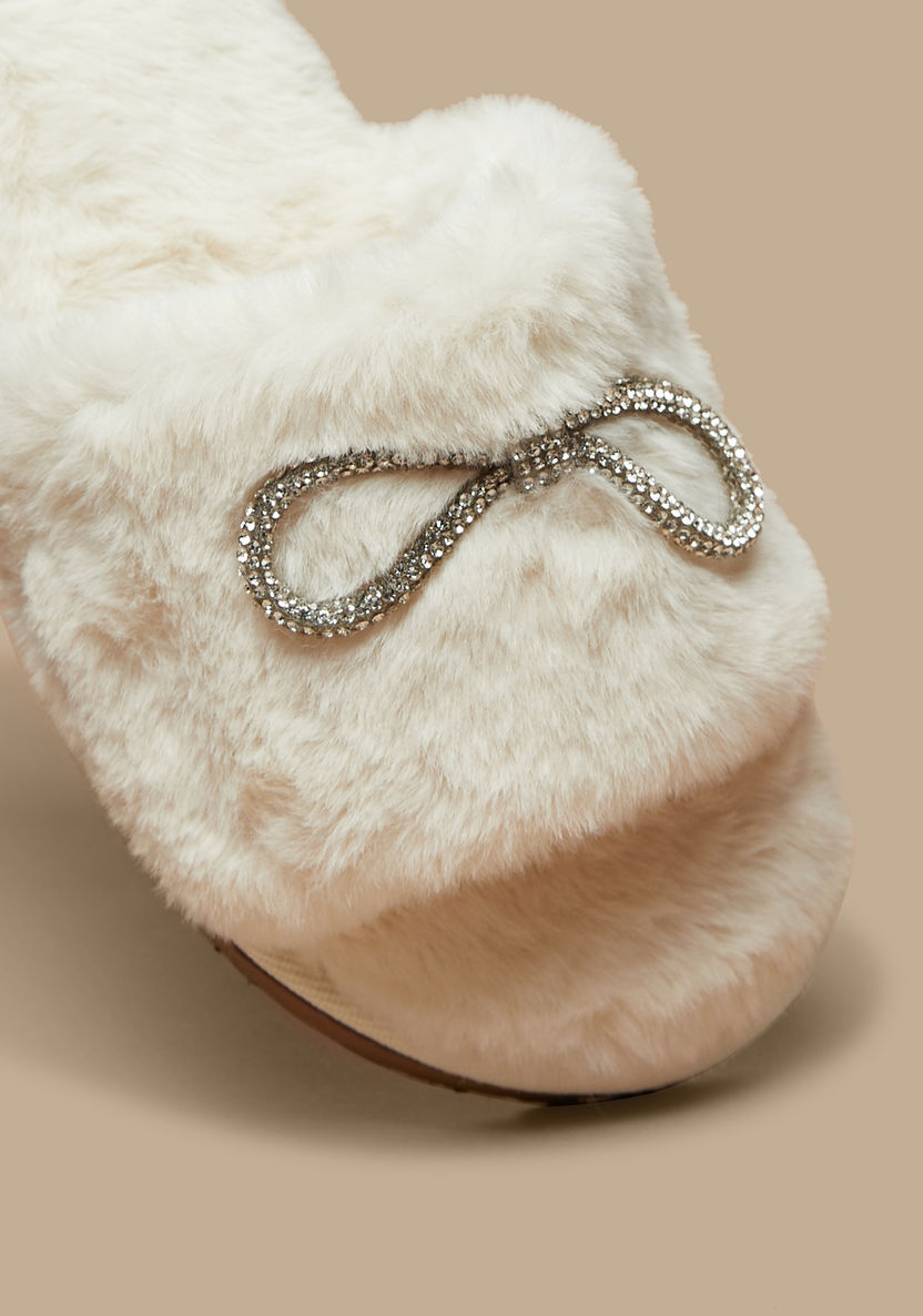 Cozy Bow Embellished Plush Slip-On Bedroom Slides-Women%27s Bedroom Slippers-image-3