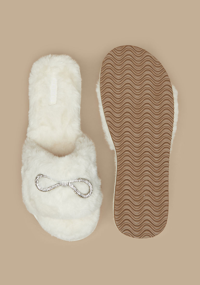 Cozy Bow Embellished Plush Slip-On Bedroom Slides-Women%27s Bedroom Slippers-image-4