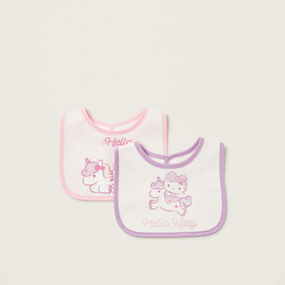 Sanrio Hello Kitty Print Bib with Button Closure - Set of 2-Bibs and Burp Cloths-image-0
