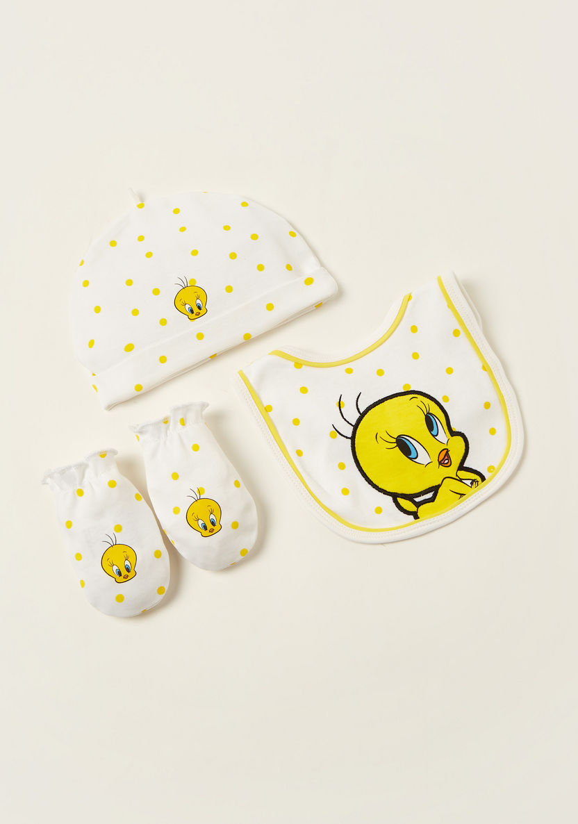 Tweety Print Bib with Cap and Mittens-Bibs and Burp Cloths-image-0