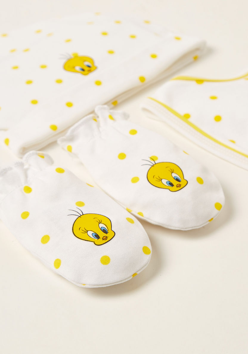 Tweety Print Bib with Cap and Mittens-Bibs and Burp Cloths-image-1
