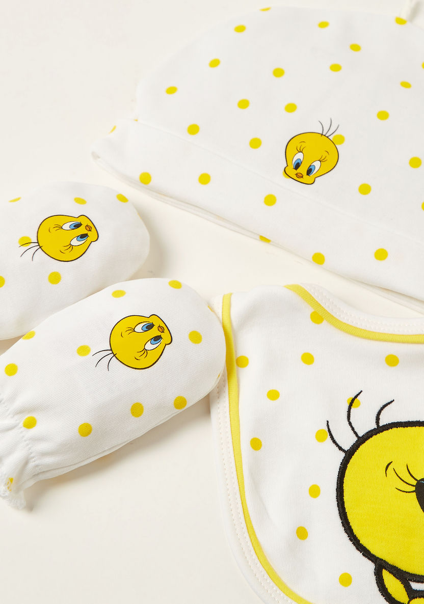 Tweety Print Bib with Cap and Mittens-Bibs and Burp Cloths-image-2